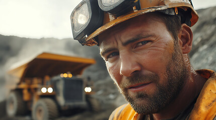 Fototapeta premium Miner with Headlamp in a Quarry