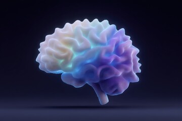 Digital brain composed of an intricate mesh of colorful nodes demonstrating advanced neural connectivity technology representing complexities of human thought and emotion