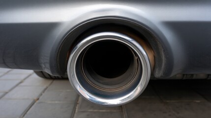 Close-up of a shiny chrome exhaust pipe on a modern vehicle