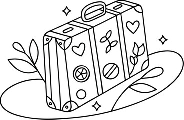 Decorated suitcase with floral and heart embellishments outlined with decorative elements