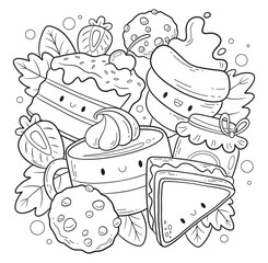 Hand drawn coloring book illustration	
