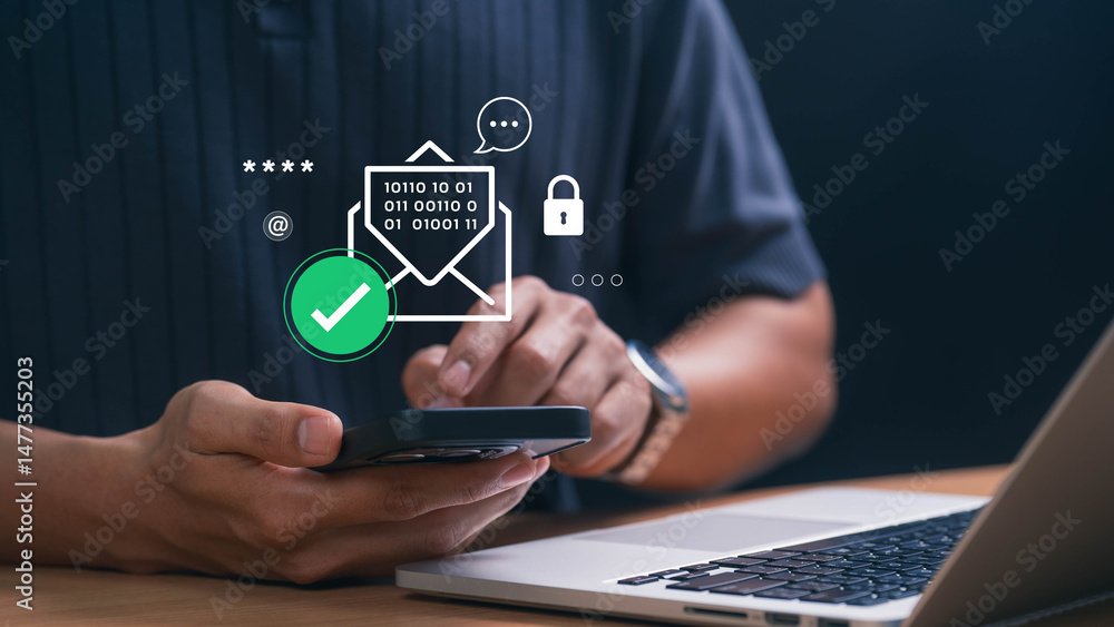Leinwandbilder Email Security and Code Confirmation Process on Smartphone with Laptop Nearby. Highlights Authentication, Password Protection, and Privacy in Online Identity Verification Systems