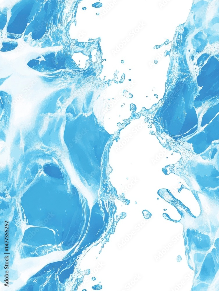 Poster abstract blue water splash illustration on white background with dynamic movement and refreshing fee