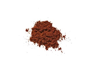 Pile cocoa powder isolated on white, top view. Cocoa powder explosion on white background. pile cinnamon powder isolated on white background. Cocoa Powder Isolated, Cacao Dust Pile.