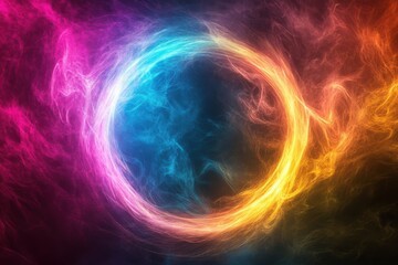 Fototapeta premium Abstract Colorful Energy Ring Glowing Bright Vivid Dynamic Powerful Fiery Swirling Nebula Cosmic 