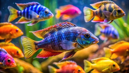 Fototapeta premium Colorful Cichlid Fish in Aquarium, fish species, aquatic animals, fish species,aquatic animals