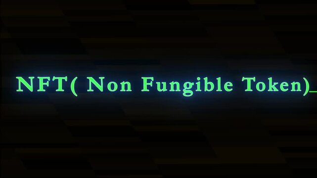 NFT Non Fungible Token Glowing blue color animation on Abstract Technology background.