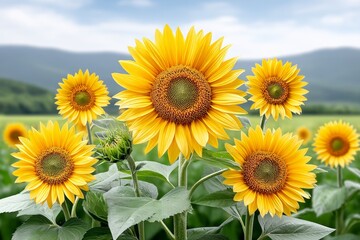 Obraz premium A sunflower field glowing during the long daylight of the solstice