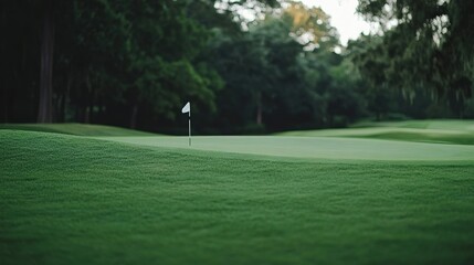 Obraz premium Golf course green with white flag