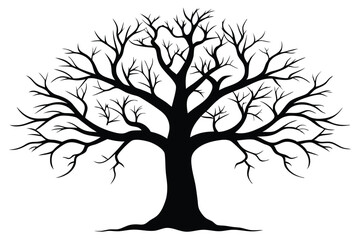 Black Silhouette of a Bare Tree with Spreading Branches Isolated Illustration Design