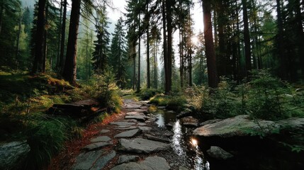 Fototapeta premium Forest path with stream