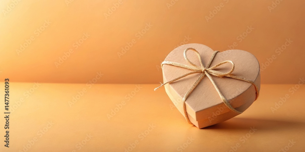 Aufkleber heart-shaped gift box tied with twine, a symbol of affection and thoughtful presentation on a warm-t