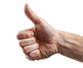 Positive affirmation with a thumbs up gesture for encouragement on a transparent background, cut out