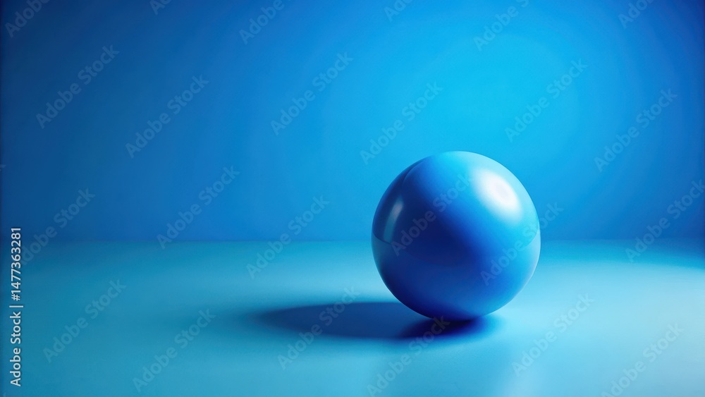 Wall mural a blue ball lying alone on a bright blue background with a subtle gradient effect