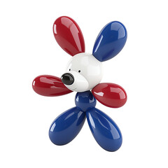 Playful balloon dog sculpture with red, white, and blue glossy finish. Isolated on transparent background, suitable for various design projects.