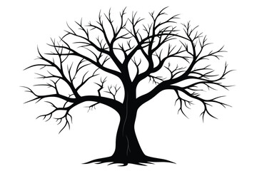Silhouette of a Bare Tree with Branches, Graphic Illustration for Design