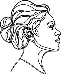 Elegant line art depicting a woman's profile with a stylish hair bun and graceful neck