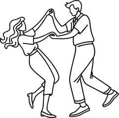 Elegant line art depicting a couple dancing gracefully together in silhouette