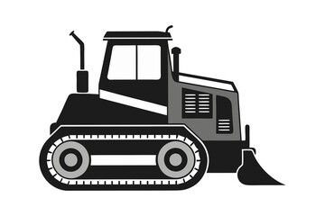 Naklejka premium Heavy bulldozer silhouette vector illustration on white background
