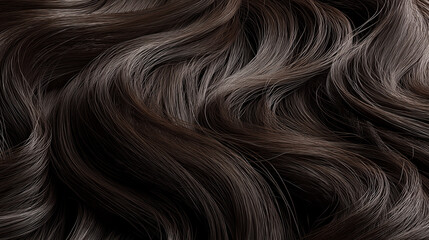 Naklejka premium Close-up of dark brown wavy hair strands with smooth texture and flowing pattern