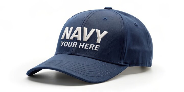 Navy blue baseball cap mockup with embroidered logo on front