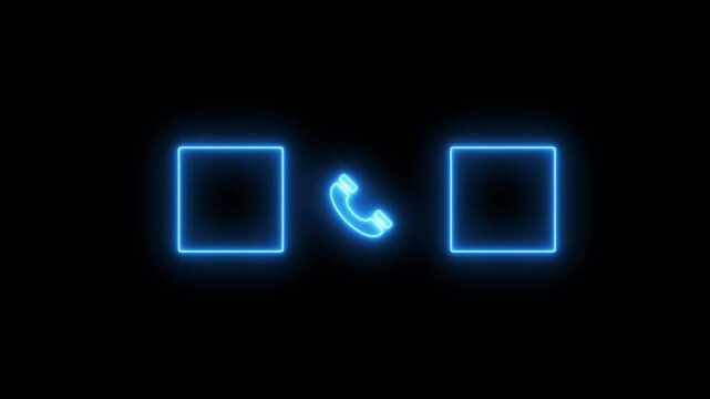 Neon call recording visual effect animation on alpha background, green and red background squares with phone icon for two-person conversation