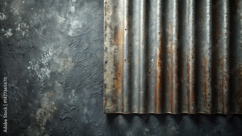 Aufkleber rustic corrugated metal sheet against weathered concrete background a textural study of time and dec