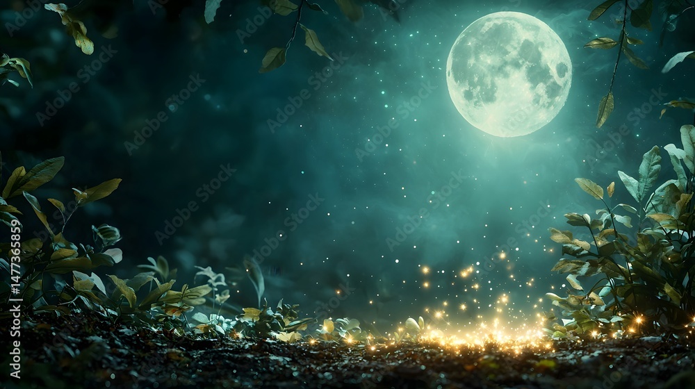 Aufkleber captivating image of a single firefly glowing in the dark mysterious forest creating a magical and e