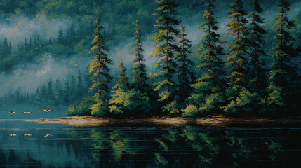 Lake with raspberry and tree