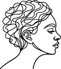Elegant line art portrait of a woman with flowing hair in minimalist style
