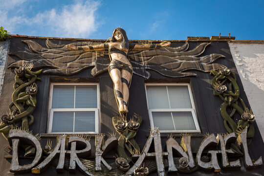 The Dark Angel statue in Camden Town, London &mdash; a striking, sensual and mysterious figure watching over the street with gothic allure and bold presence - detail