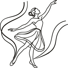 Graceful ballerina dancing in black and white minimalist line art design