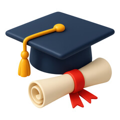  3D Illustration graduation cap and diploma