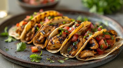 Delicious Grilled Chicken Tacos with Fresh Pico de Gallo Salsa, a vibrant Mexican food platter perfect for lunch or dinner