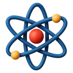 Atom model with blue electrons isolated on white background