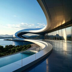 abstract minimal architecture background, geometric architectural with chrome or metallic curve design