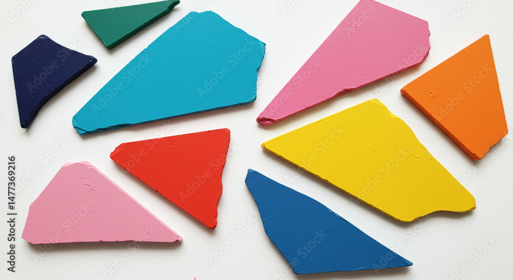 Poster geometric vibrancy: an arrangement of colorful triangle shards on a clean backdrop