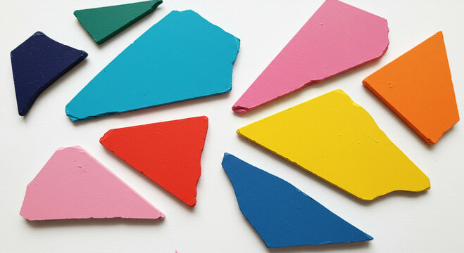 Geometric vibrancy: An arrangement of colorful triangle shards on a clean backdrop