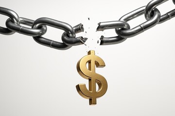 Fototapeta premium Chain Breaking Apart with Dollar Sign Falling Symbolizing Economic Collapse or Financial System Breakdown