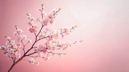 Obraz premium Delicate Pink Blossoms on a Branch Against a Soft Pink Background, a Symbol of Springtime Renewal and Tranquility