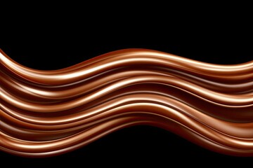 Smooth, flowing chocolate waves against a black background. Detailed depiction of liquid chocolate, exhibiting glossy, wavy forms