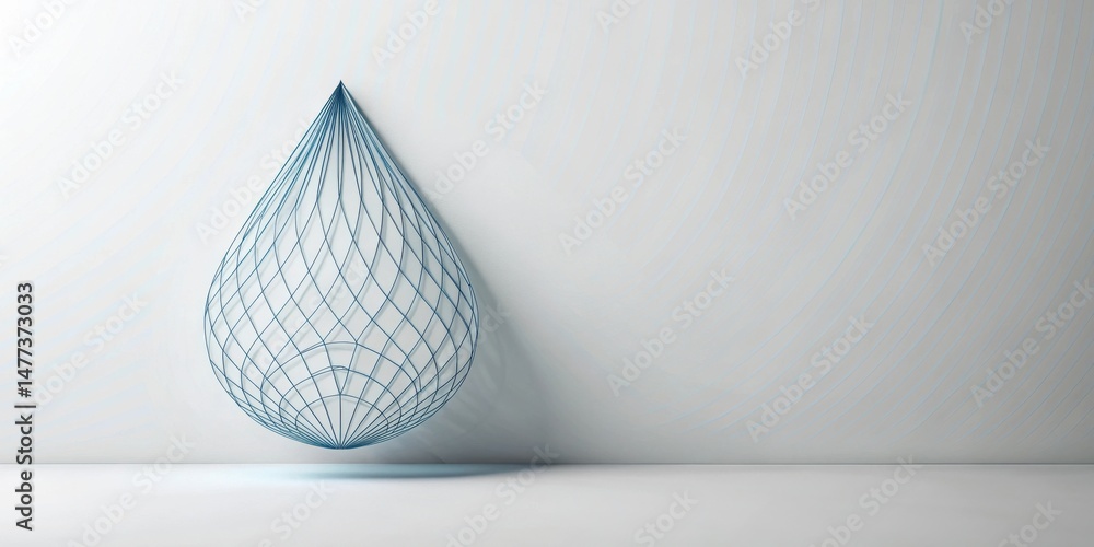 Poster abstract blue wireframe water drop design element against a subtle textured white background