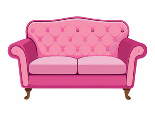 Pink Button Tufted Victorian Style Loveseat Sofa