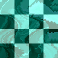 Abstract luxury modern marble pattern on checkered background. seamless abstract acrylic textured stripes. geometric shapes. green tones. design, scarf, marble, fabric, tile, bandana, digital printing