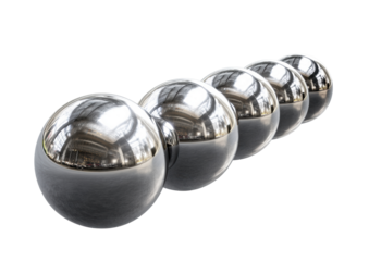 Modern decorative spheres arranged in a row for elegant display on a transparent background, cut out