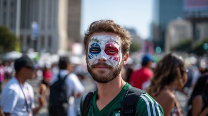 Young caucasian male with painted face at outdoor event