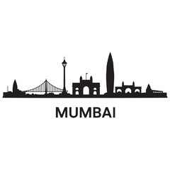 Obraz premium Vector Mumbai skyline. Travel Mumbai famous landmarks. Business and tourism concept for presentation, banner, web site. Vector black silhouette. with white background