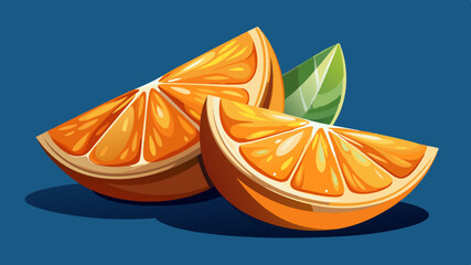 Two Slices of Fresh Juicy Orange with Green Leaves