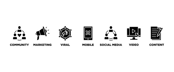 SMM banner web icon vector illustration concept of social media marketing with icon of community, video, viral, social media, content, mobile and marketing