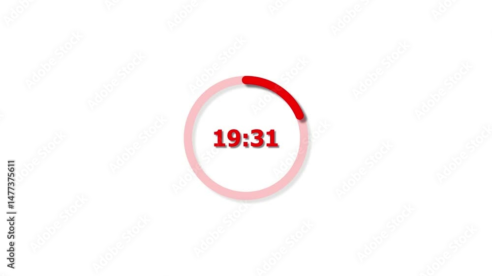 Fototapete digital countdown timer red color animation of 24 second on transparent on white background. 24 seco